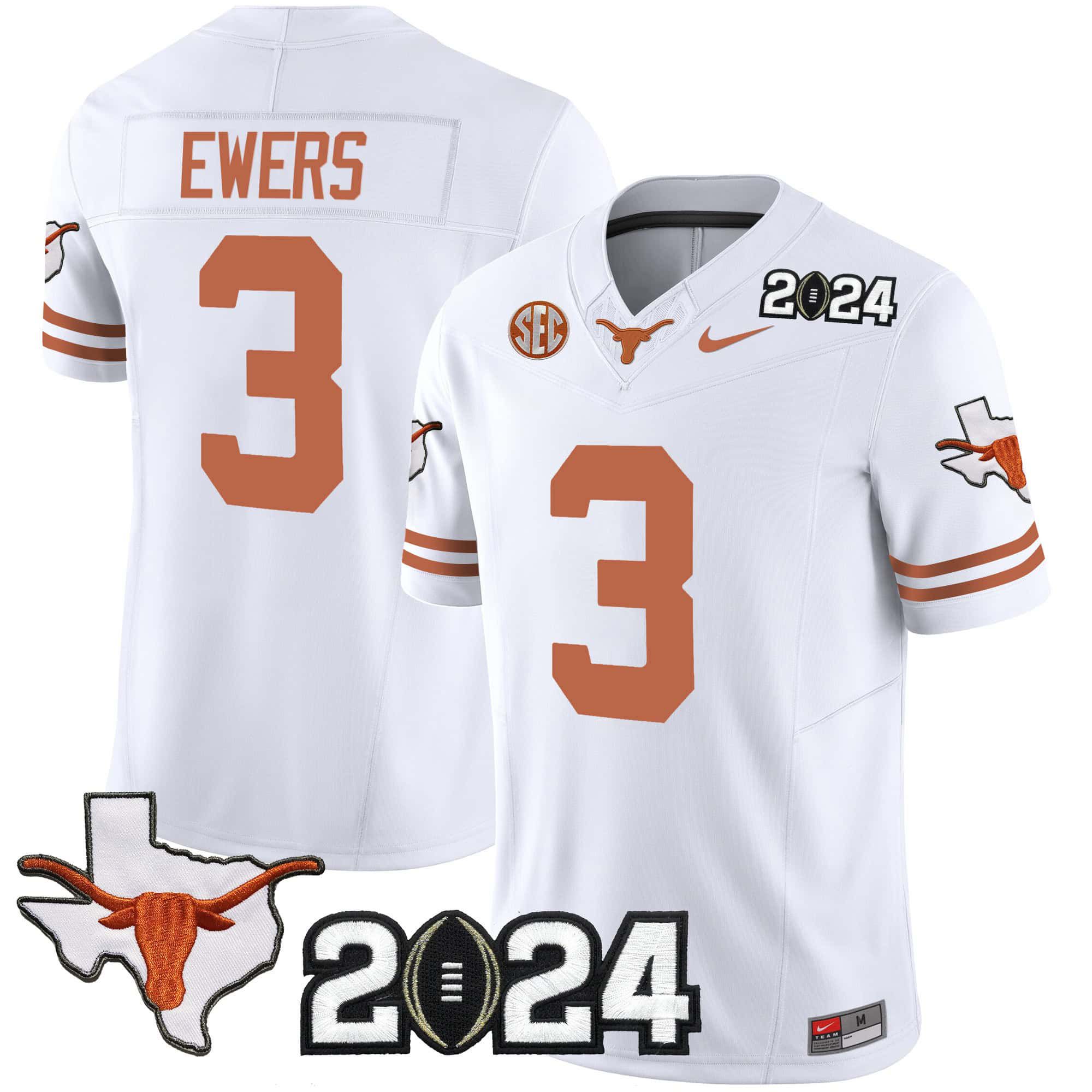 Men Texas Longhorns #3 Ewers White 2024 Nike Vapor Limited NCAA Jersey->indianapolis colts->NFL Jersey